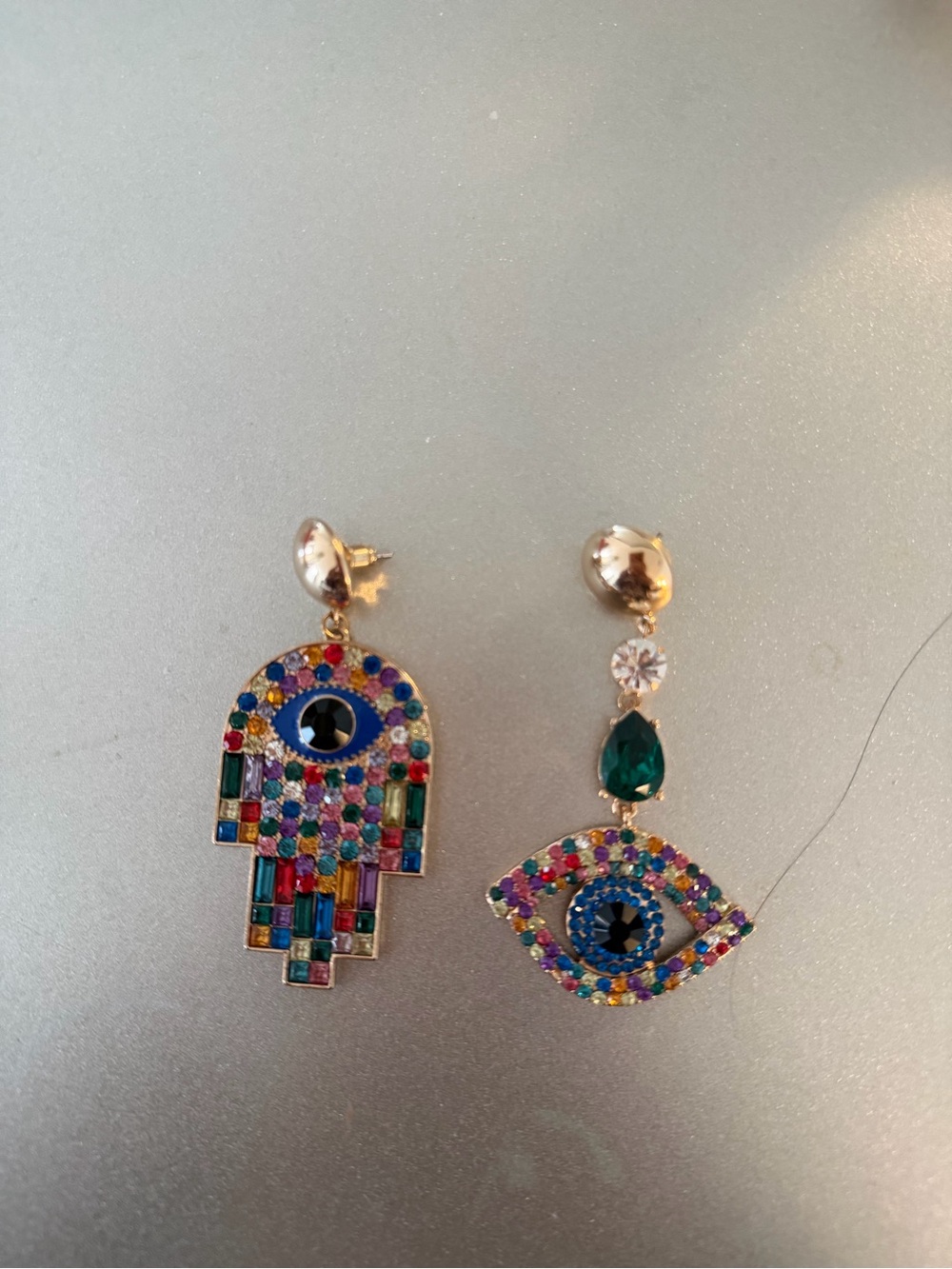 Aldo Multicolor Hamsa and Evil Eye Drop Earrings with Gold Accents